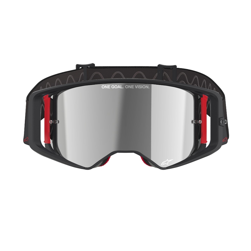 Gafas de motocross Alpinestars Supertech Corp negras y rojas con lente plateada espejada