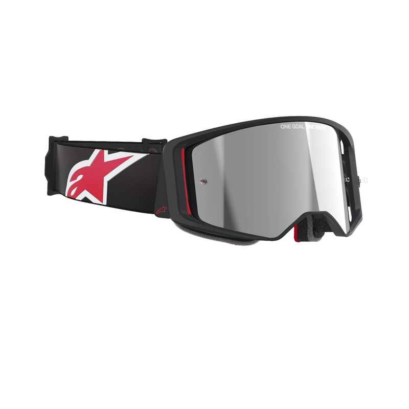 Gafas de motocross Alpinestars Supertech Corp negras y rojas con lente plateada espejada