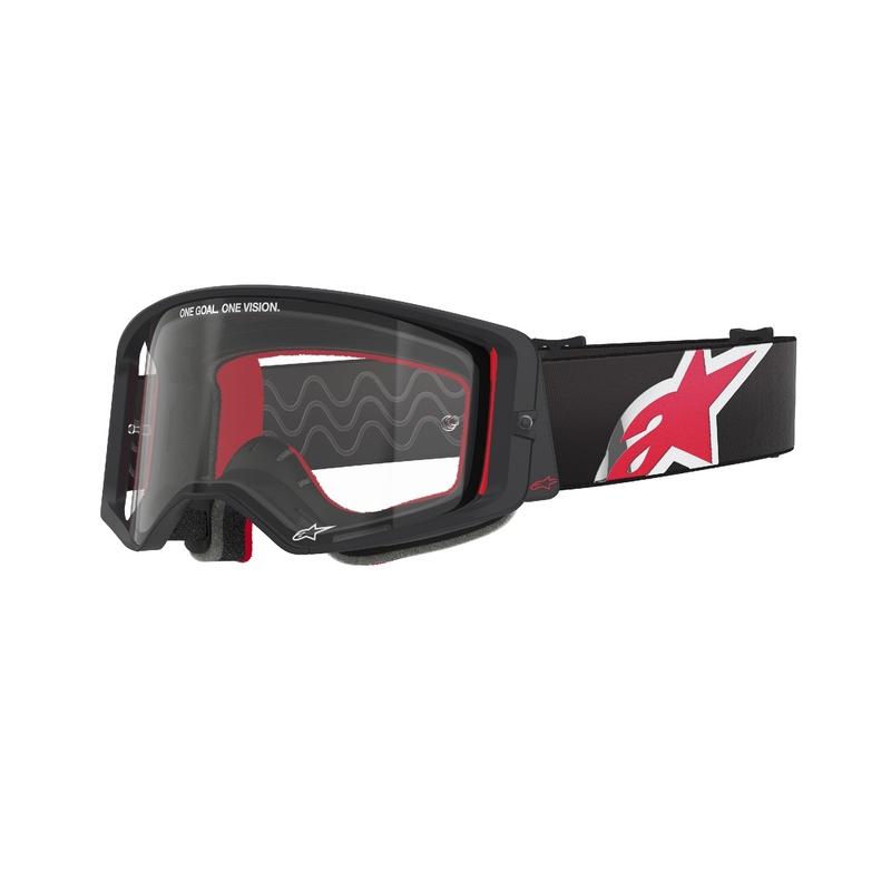 Gafas de motocross Alpinestars Supertech Corp negras y rojas con lente transparente