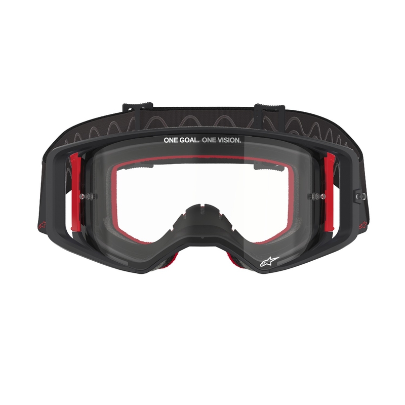 Gafas de motocross Alpinestars Supertech Corp negras y rojas con lente transparente