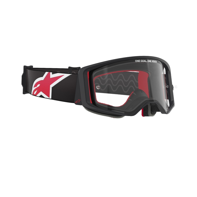 Gafas de motocross Alpinestars Supertech Corp negras y rojas con lente transparente