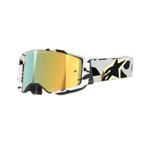 Gafas de motocross Alpinestars Supertech Corp blancas y doradas con lente dorada espejada