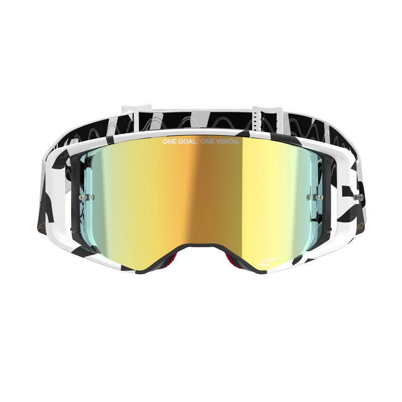 Gafas de motocross Alpinestars Supertech Corp blancas y doradas con lente dorada espejada