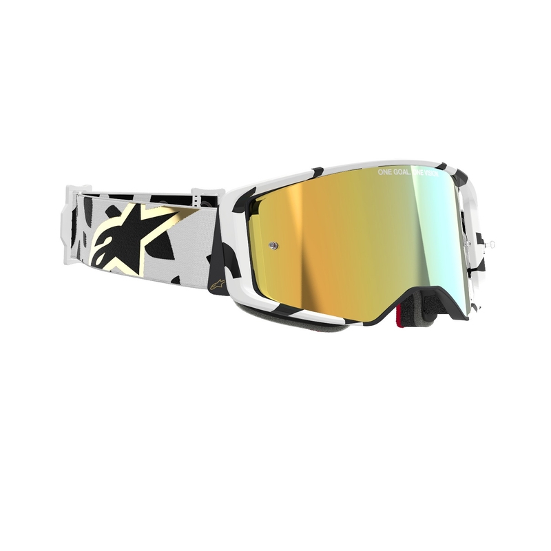 Gafas de motocross Alpinestars Supertech Corp blancas y doradas con lente dorada espejada