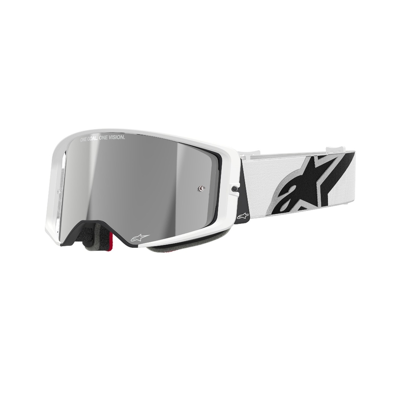 Gafas de motocross Alpinestars Supertech Corp blancas con lente plateada espejada