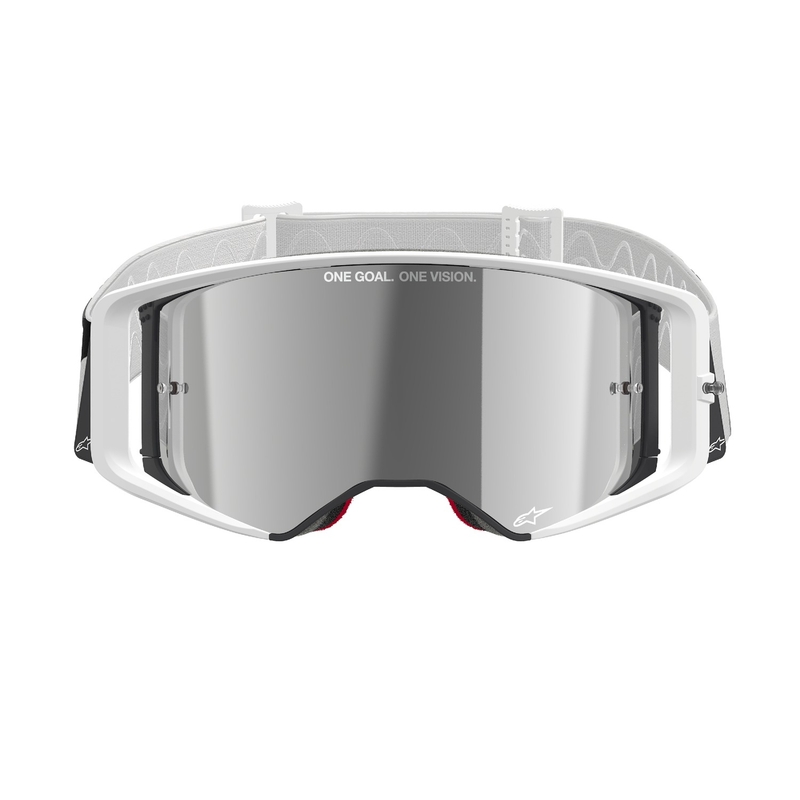Gafas de motocross Alpinestars Supertech Corp blancas con lente plateada espejada