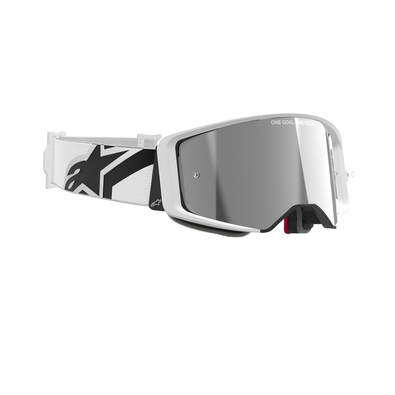 Gafas de motocross Alpinestars Supertech Corp blancas con lente plateada espejada