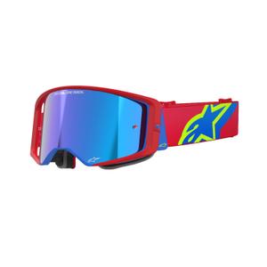 Gafas de motocross Alpinestars Supertech Corp rojas y azules con lente plateada espejada