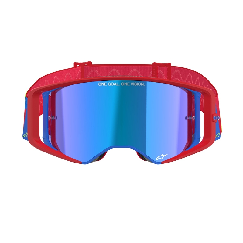 Gafas de motocross Alpinestars Supertech Corp rojas y azules con lente plateada espejada