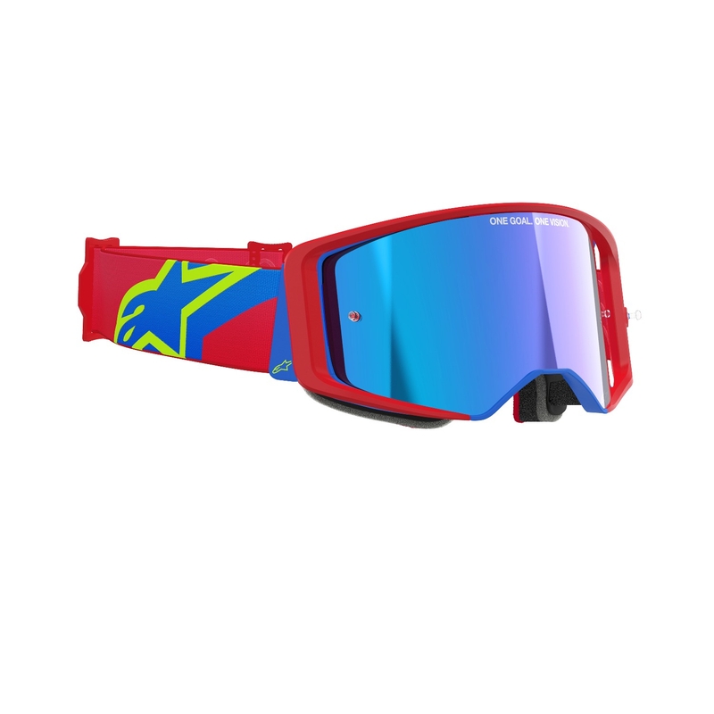Gafas de motocross Alpinestars Supertech Corp rojas y azules con lente plateada espejada