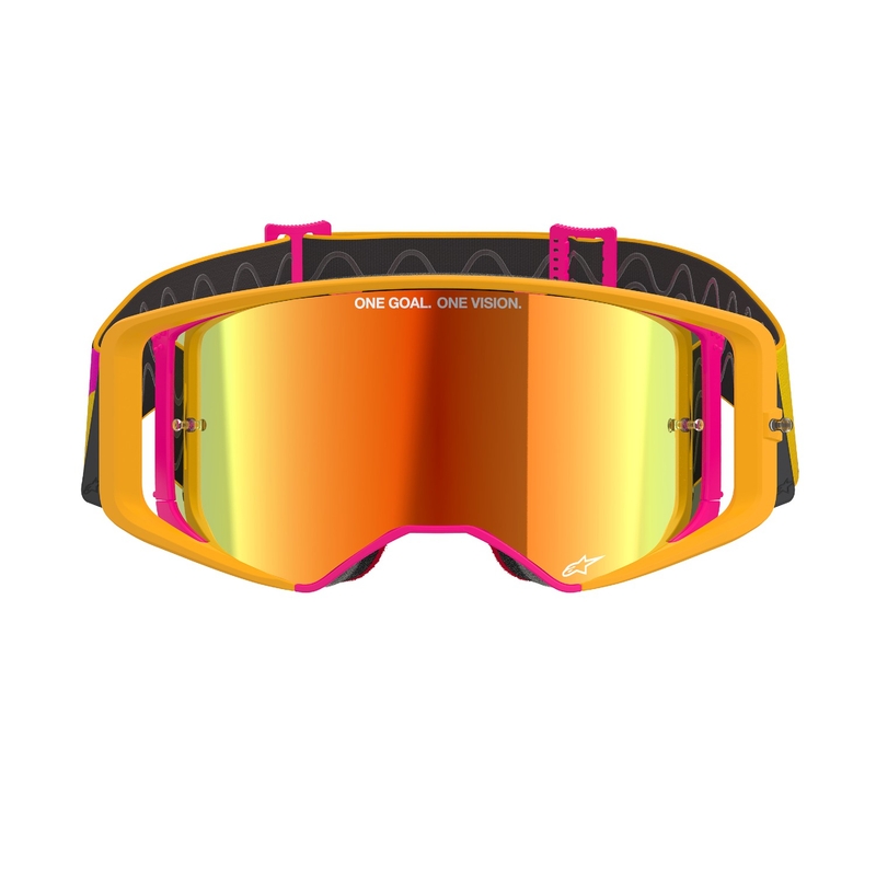 Gafas de motocross Alpinestars Supertech Corp amarillo-rosa con lente roja espejada