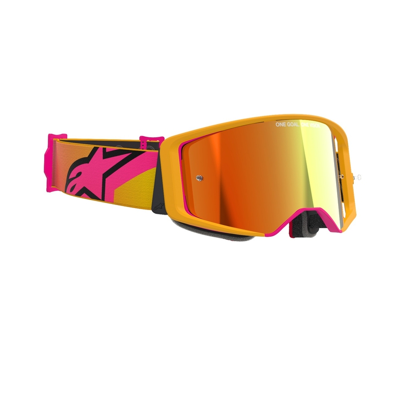 Gafas de motocross Alpinestars Supertech Corp amarillo-rosa con lente roja espejada