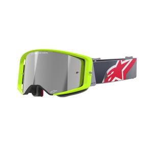 Gafas de motocross Alpinestars Supertech Corp amarillo fluo-rojo con lente plateada espejada