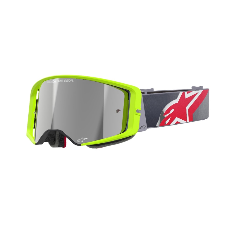 Gafas de motocross Alpinestars Supertech Corp amarillo fluo-rojo con lente plateada espejada