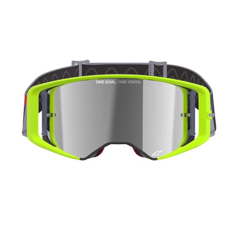 Gafas de motocross Alpinestars Supertech Corp amarillo fluo-rojo con lente plateada espejada