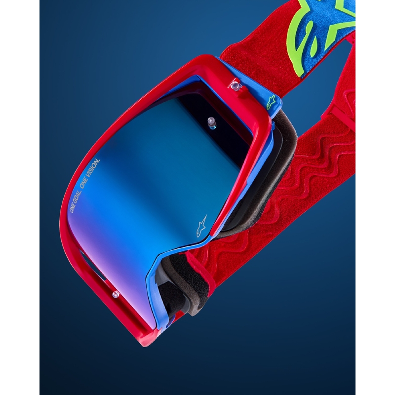 Gafas de motocross Alpinestars Supertech Corp amarillo fluo-rojo con lente plateada espejada
