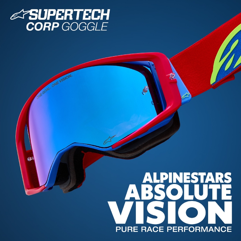 Gafas de motocross Alpinestars Supertech Corp amarillo fluo-rojo con lente plateada espejada
