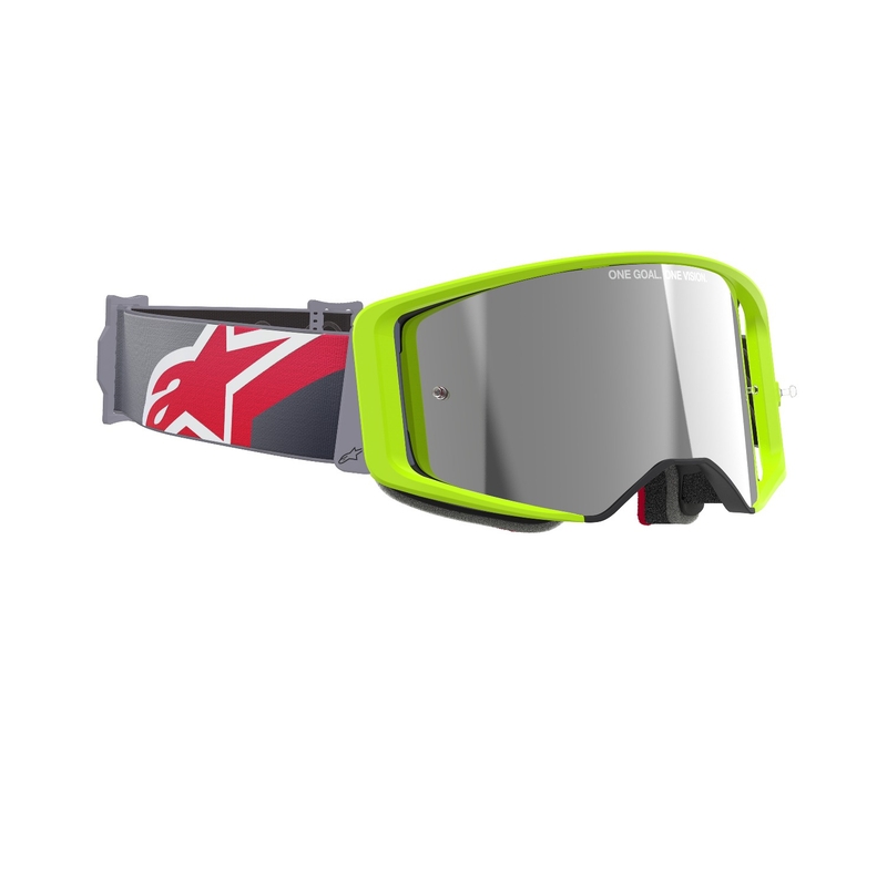 Gafas de motocross Alpinestars Supertech Corp amarillo fluo-rojo con lente plateada espejada