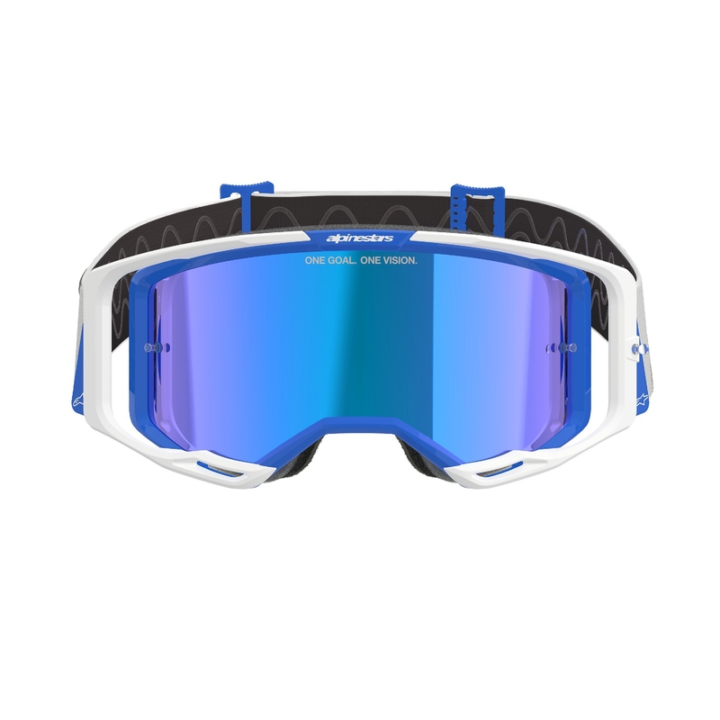 Gafas de motocross Alpinestars Vision 8 Corp azules y blancas con lente azul espejada