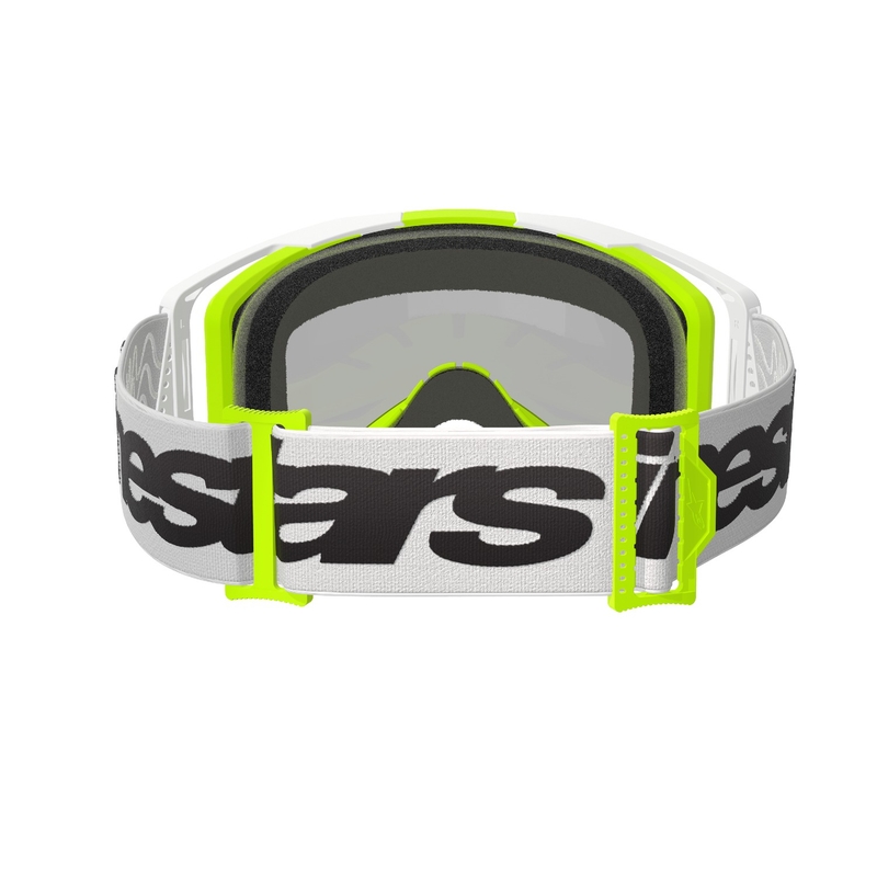 Gafas de motocross Alpinestars Vision 8 Wordmark blanco-amarillo fluorescente con lente plateada espejada