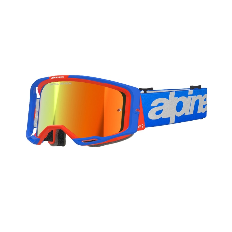 Gafas de motocross Alpinestars Vision 8 Wordmark azul-naranja con lente roja espejada