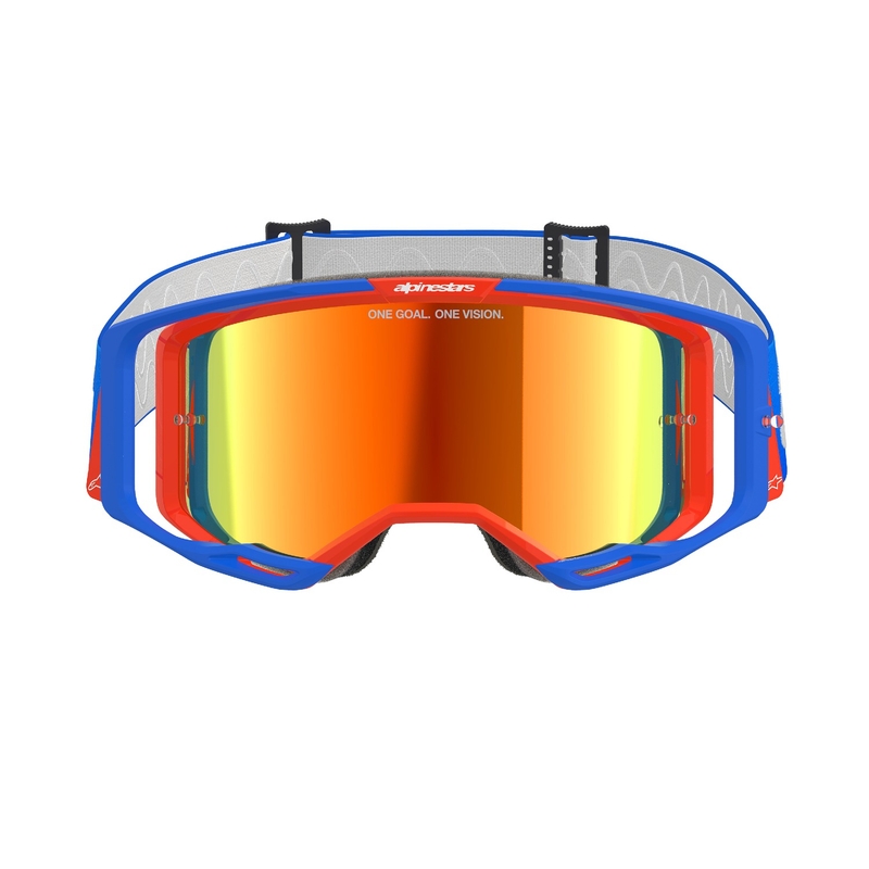Gafas de motocross Alpinestars Vision 8 Wordmark azul-naranja con lente roja espejada