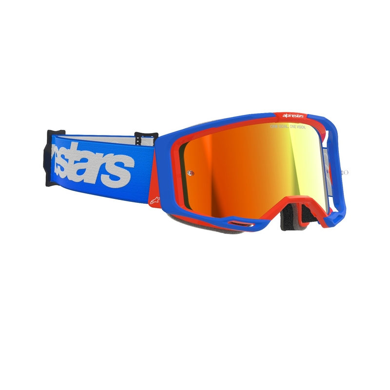 Gafas de motocross Alpinestars Vision 8 Wordmark azul-naranja con lente roja espejada