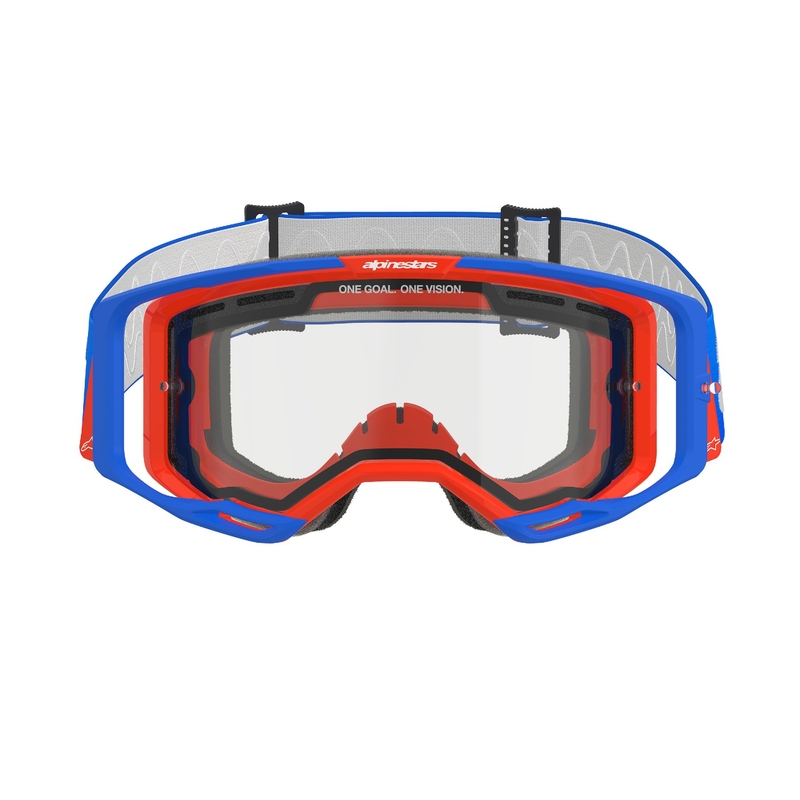 Gafas de motocross Alpinestars Vision 8 Wordmark azul-naranja con doble lente transparente antivaho