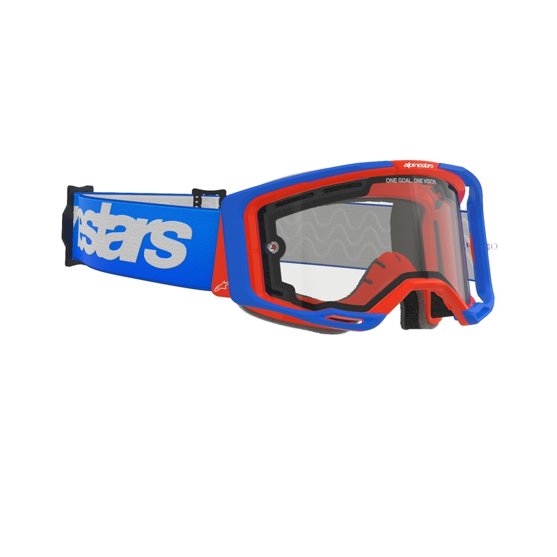 Gafas de motocross Alpinestars Vision 8 Wordmark azul-naranja con doble lente transparente antivaho