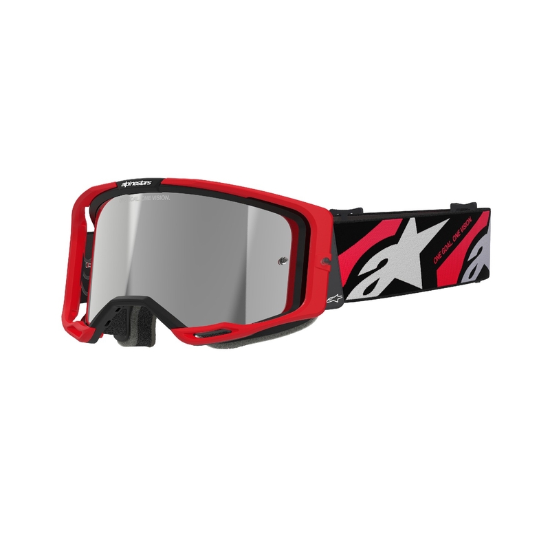 Gafas de motocross Alpinestars Vision 8 Luar rojas y negras con lente plateada espejada