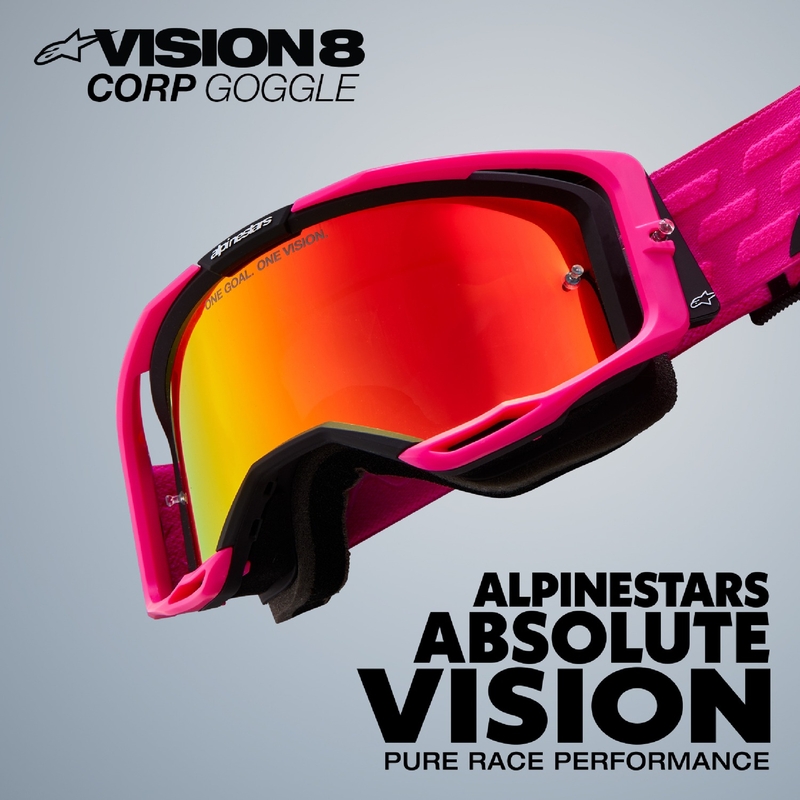 Gafas de motocross Alpinestars Vision 8 Luar rojas y negras con lente plateada espejada