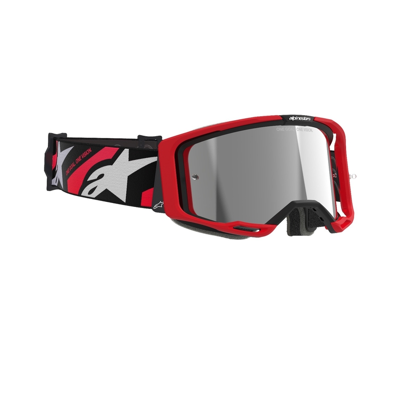 Gafas de motocross Alpinestars Vision 8 Luar rojas y negras con lente plateada espejada