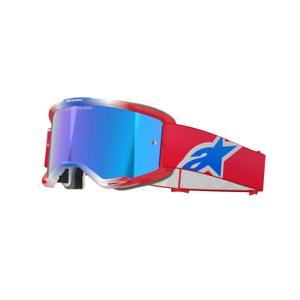 Gafas de motocross Alpinestars Vision 5 Corp rojas, blancas y azules con lente azul espejada
