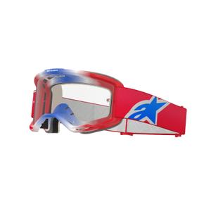 Gafas de motocross Alpinestars Vision 5 Corp rojas, blancas y azules con lente transparente