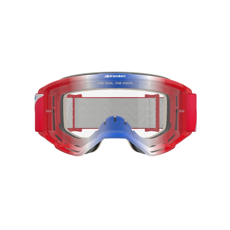 Gafas de motocross Alpinestars Vision 5 Corp rojas, blancas y azules con lente transparente