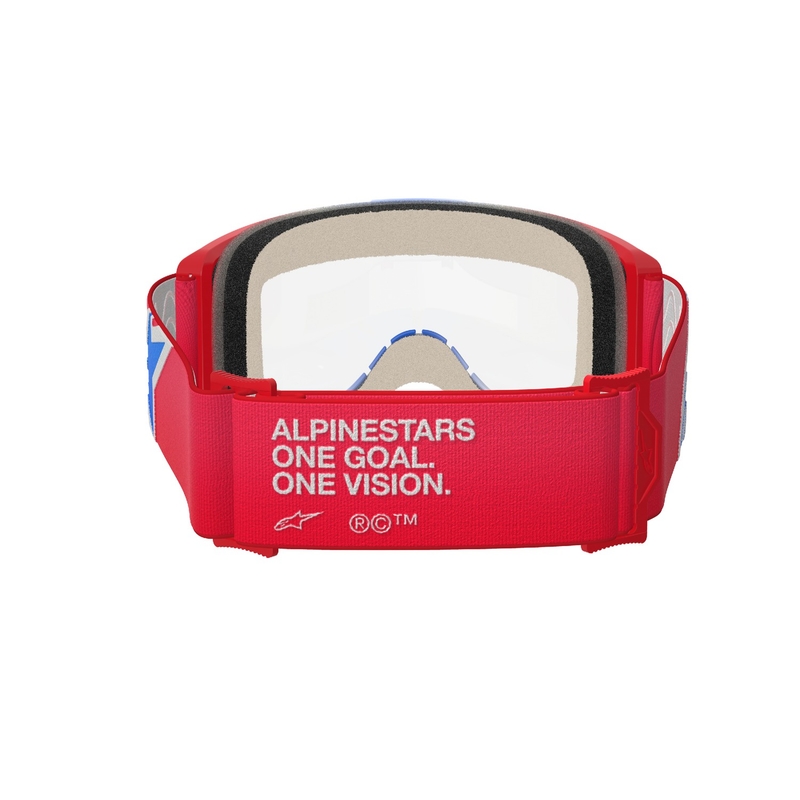 Gafas de motocross Alpinestars Vision 5 Corp rojas, blancas y azules con lente transparente