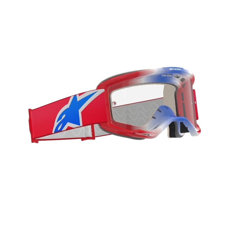 Gafas de motocross Alpinestars Vision 5 Corp rojas, blancas y azules con lente transparente
