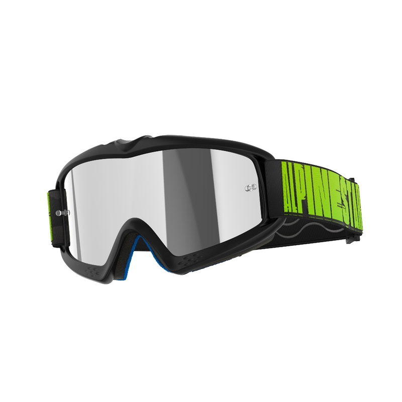 Gafas de motocross Alpinestars Vision Youth Hollow negro-antracita-amarillo fluo con lente plateada espejada
