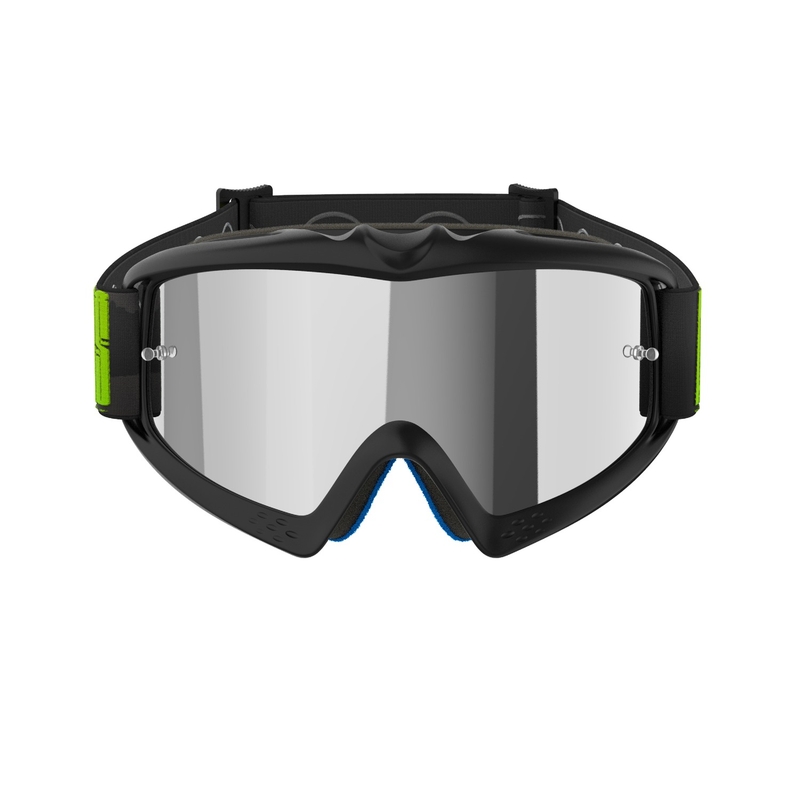 Gafas de motocross Alpinestars Vision Youth Hollow negro-antracita-amarillo fluo con lente plateada espejada