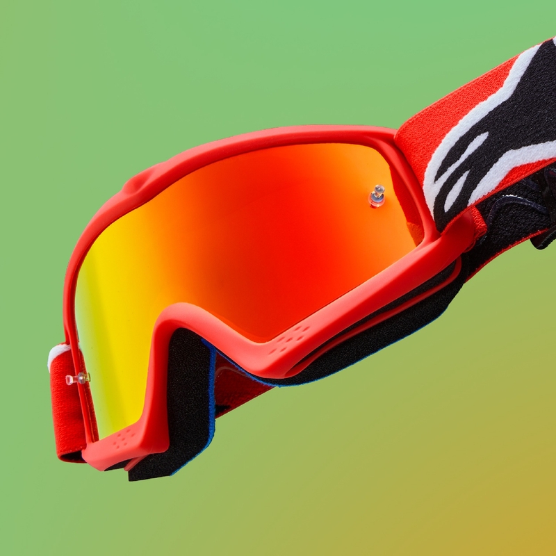 Gafas de motocross Alpinestars Vision Youth Hollow negro-antracita-amarillo fluo con lente plateada espejada