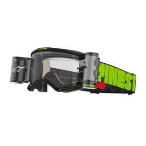 Gafas de motocross Alpinestars Vision 5 Hollow ROLL-OFF Wide Vision gris-amarillo fluo con plexi transparente