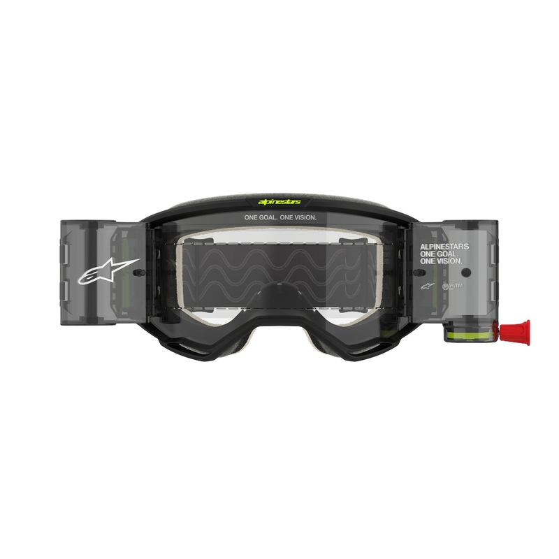Gafas de motocross Alpinestars Vision 5 Hollow ROLL-OFF Wide Vision gris-amarillo fluo con plexi transparente