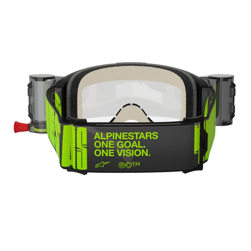 Gafas de motocross Alpinestars Vision 5 Hollow ROLL-OFF Wide Vision gris-amarillo fluo con plexi transparente
