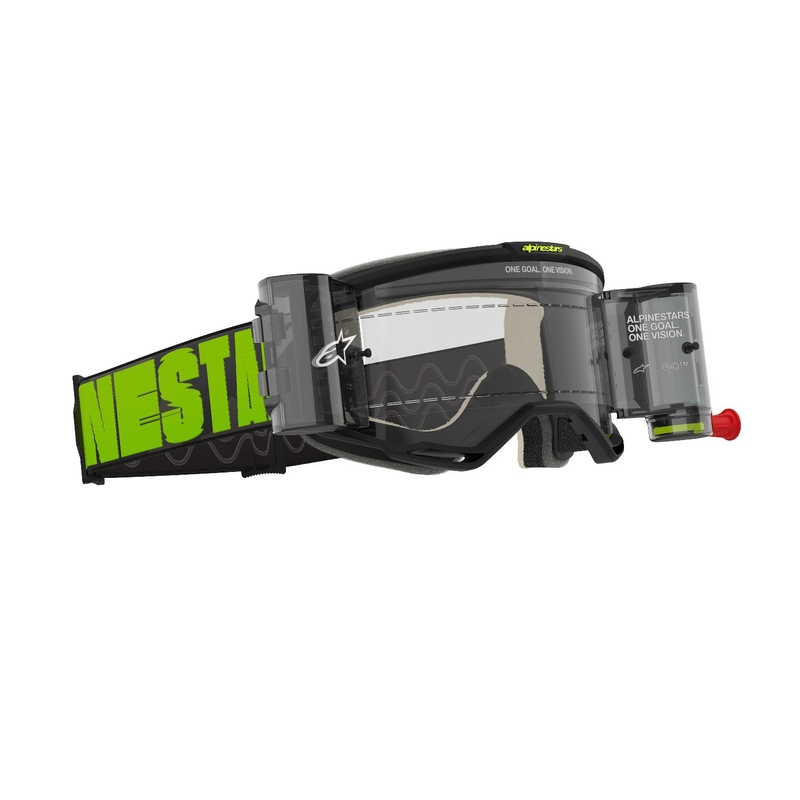 Gafas de motocross Alpinestars Vision 5 Hollow ROLL-OFF Wide Vision gris-amarillo fluo con plexi transparente