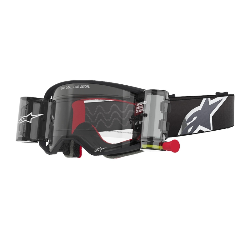 Gafas de motocross Alpinestars Supertech Corp ROLL-OFF Wide Vision negras y grises con lente transparente