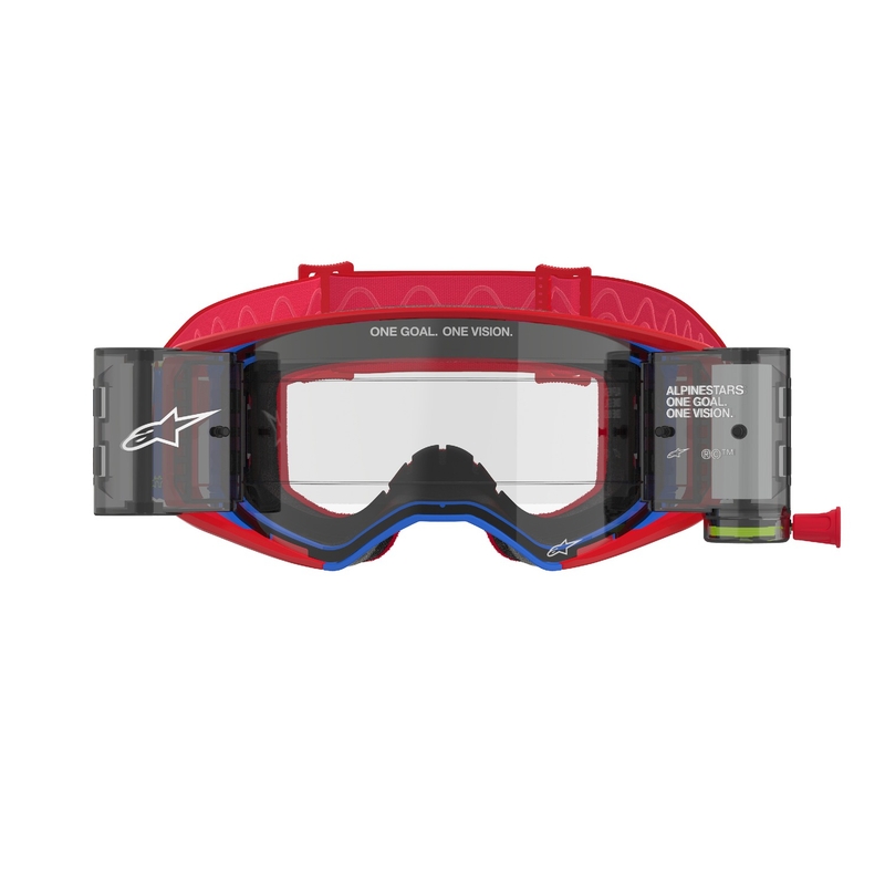 Gafas de motocross Alpinestars Supertech Corp ROLL-OFF Wide Vision rojo y azul con lente transparente