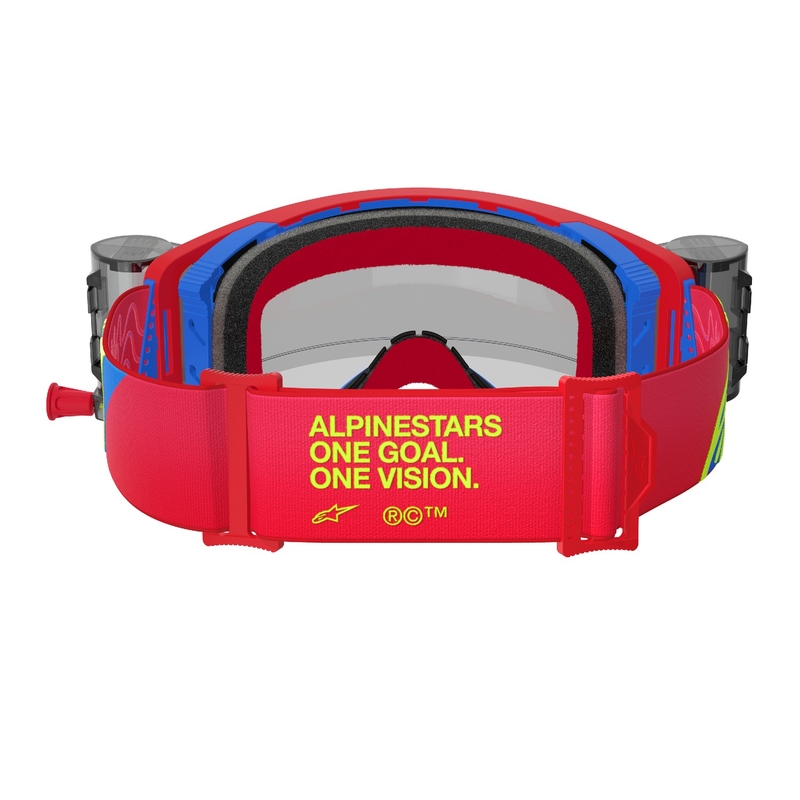 Gafas de motocross Alpinestars Supertech Corp ROLL-OFF Wide Vision rojo y azul con lente transparente