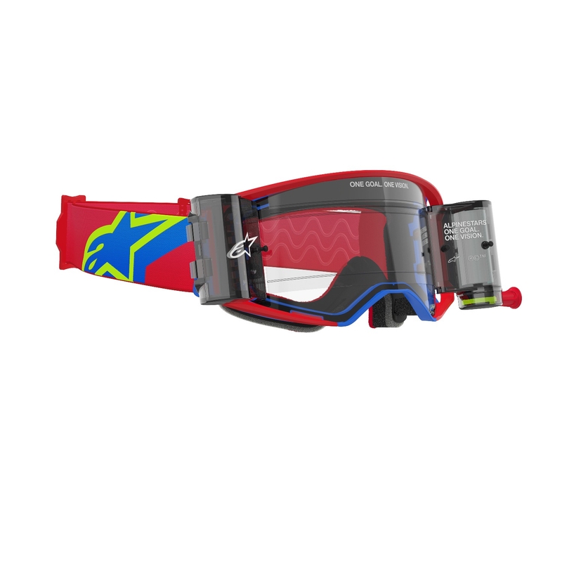 Gafas de motocross Alpinestars Supertech Corp ROLL-OFF Wide Vision rojo y azul con lente transparente