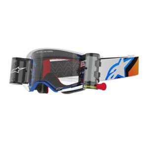 Gafas de motocross Alpinestars Supertech Corp ROLL-OFF Wide Vision azul-naranja con lente transparente