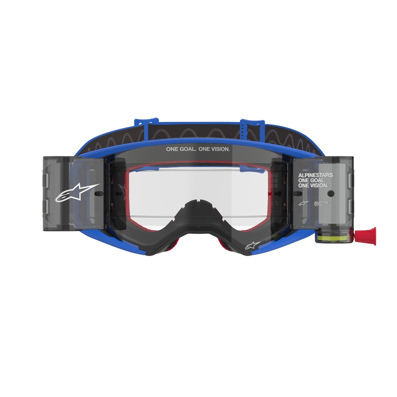 Gafas de motocross Alpinestars Supertech Stream ROLL-OFF Wide Vision azul con lente transparente
